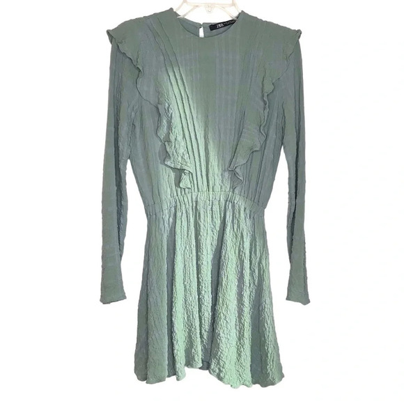 Zara Dress Sz XS Green Mini Babydoll Coquette - Picture 5 of 9